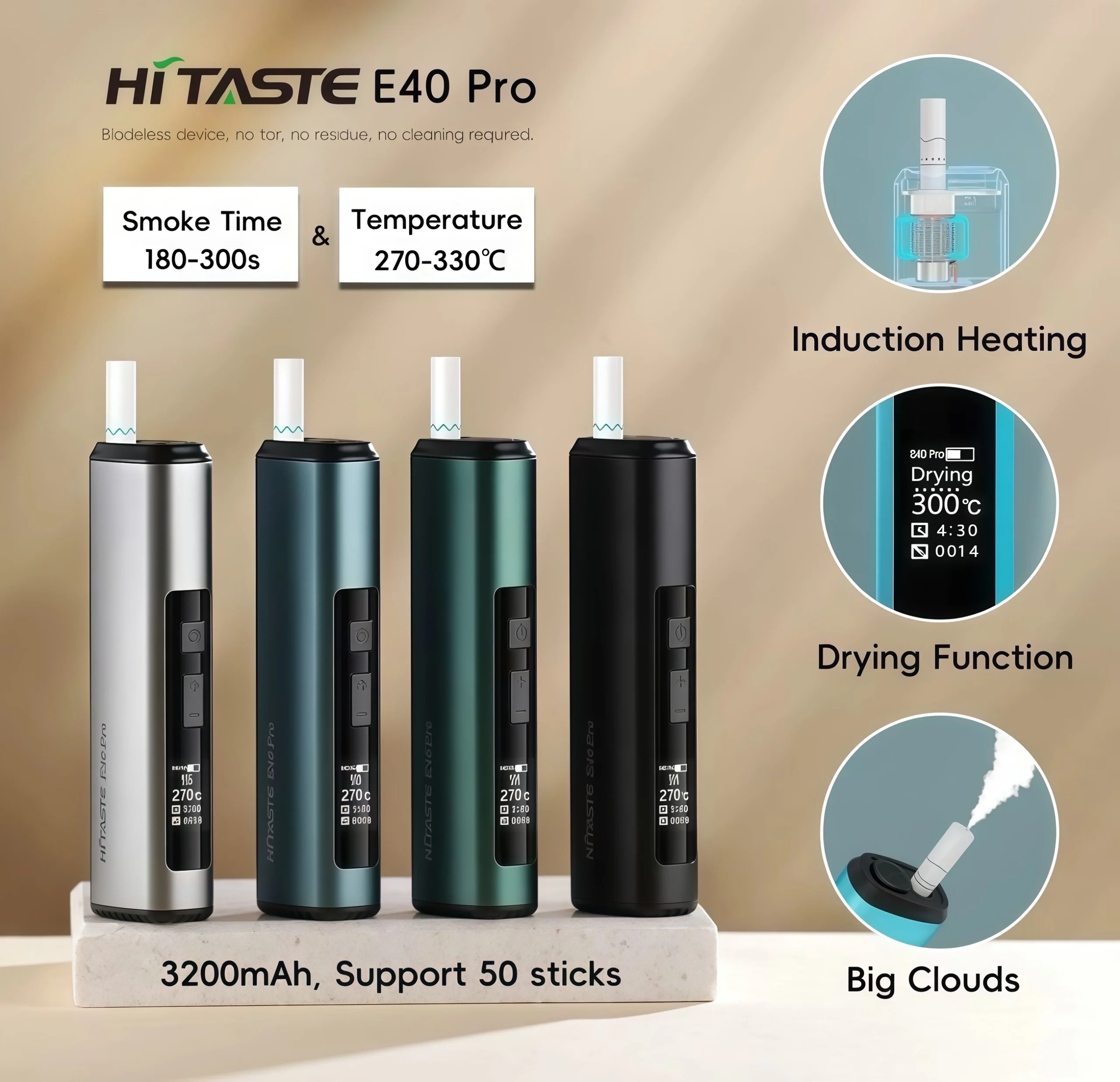新款上市 HITASTE E40 Pro 加熱煙主機 高效能感應加熱-沐研精選加熱菸配件